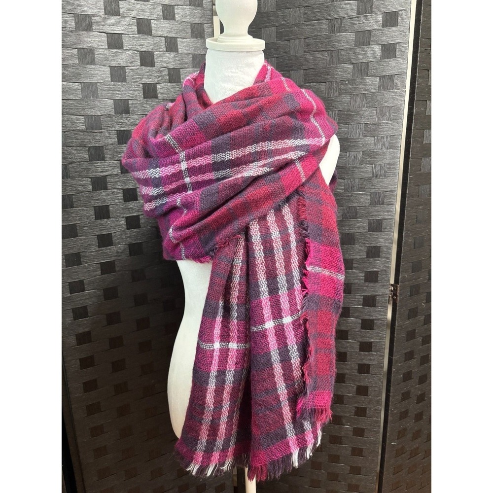 Blanket Scarf Womens OS Berry Plaid Oversized Cozy Wrap Pashmina 74"x31" Tartan